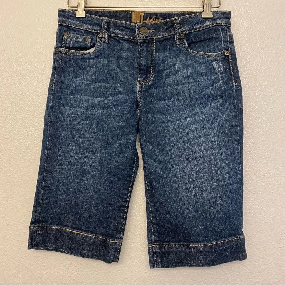 KUT from the Kloth Bermuda long Jean denim dark Wash mid rise Shorts 8